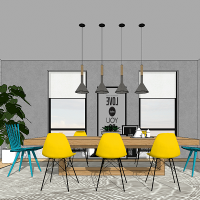 室内家装场景设计 loft餐厅