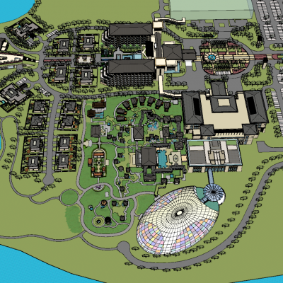 中式温泉酒店SU模型