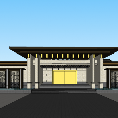 中式示范区酒店会所SU模型