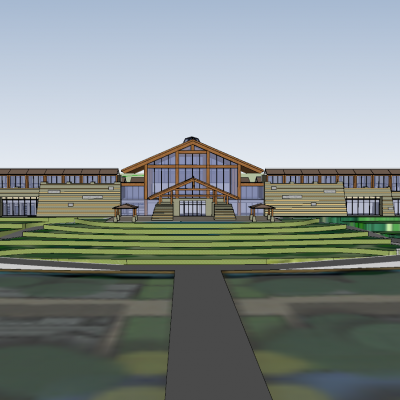 中式温泉度假区酒店SU模型