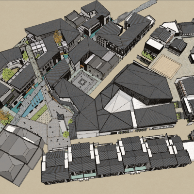 中式徽派仿古老街SU模型