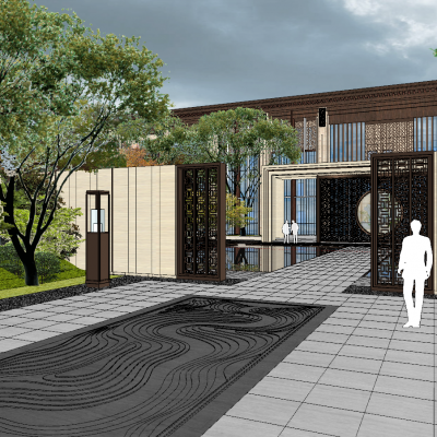 中式度假区su模型