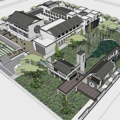 新中式古典会所建筑景观设计模型