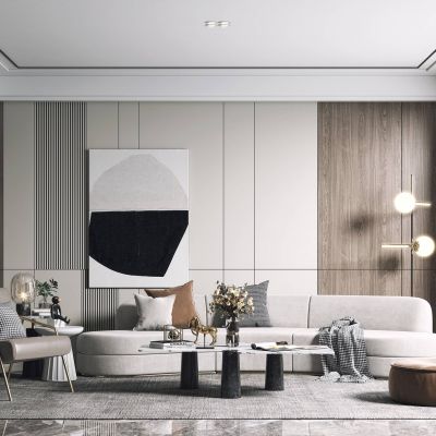 现代布艺弧形沙发组合