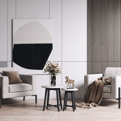 现代布艺单人沙发边几