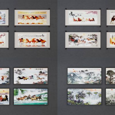 中式国画八骏图