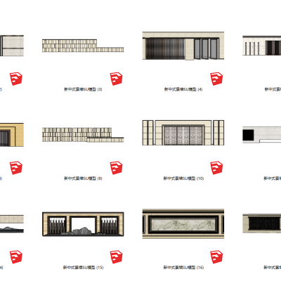 中式景墙格栅SU模型