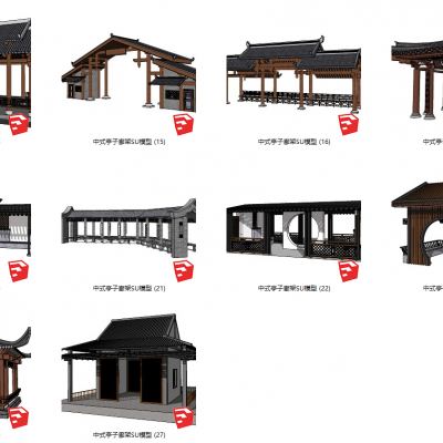 中式亭子廊架SU模型