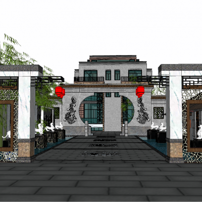 中式庭院景观建筑SU模型
