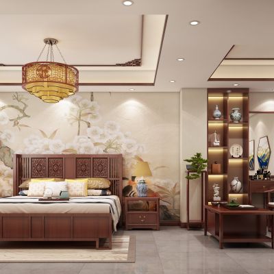 中式卧室，卧室，主卧，