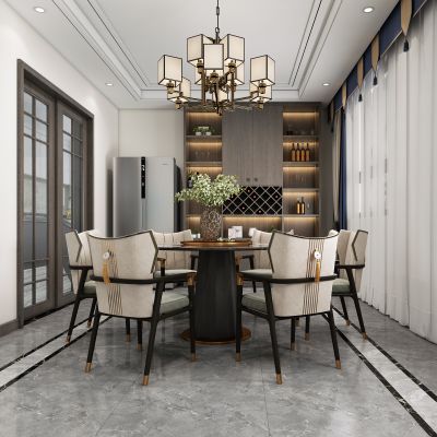 新中式客餐厅，新中式客厅，客餐厅，新中式，