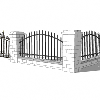 现代铁艺门围墙SU模型