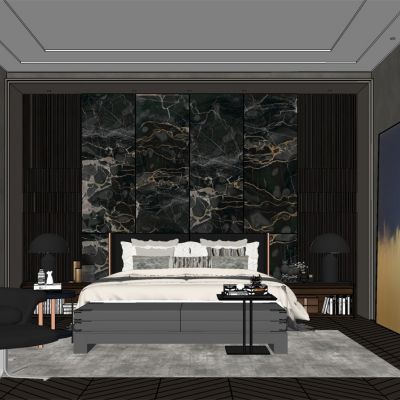 现代中式轻奢卧室SU模型