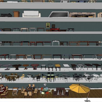 现代家具桌椅组合SU模型