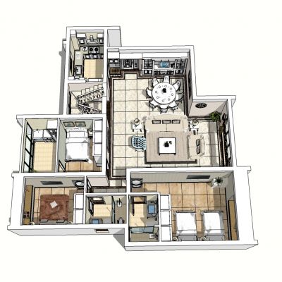 法式新古典复式空间设计SU模型