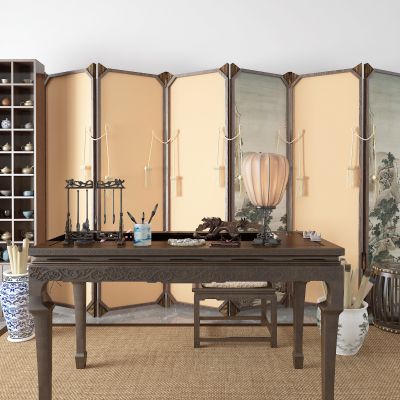 中式书桌 大班台 屏风