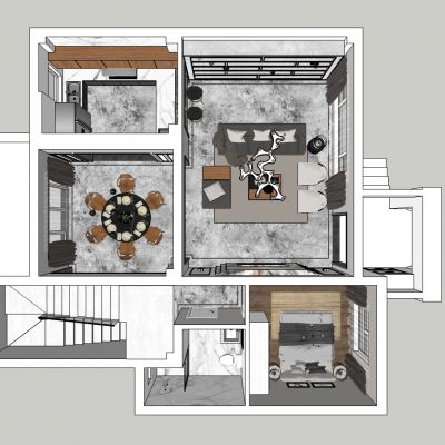 现代灰调质感住宅SU模型