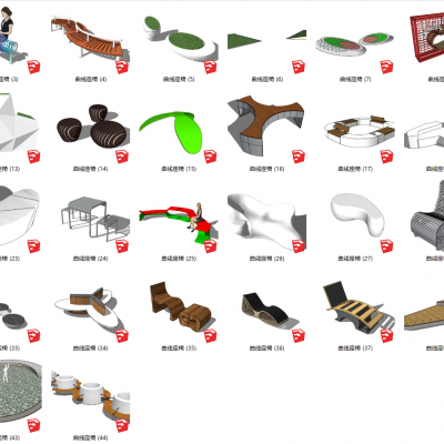 现代风格曲线座椅种植池座椅SU模型