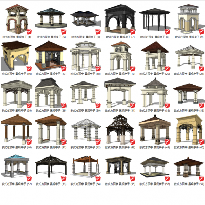 欧式方顶亭景观亭子SU模型