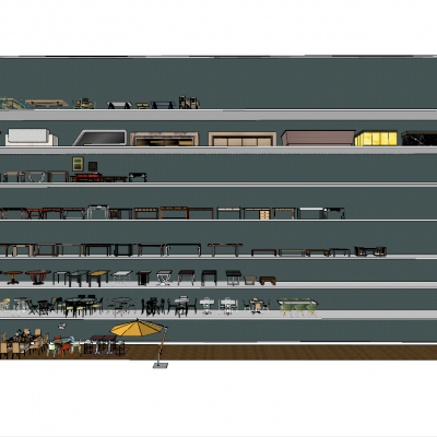 现代风格家具桌椅组合SU模型