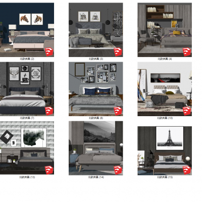 北欧床具家具组合SU模型