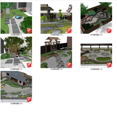 日式枯山水景观庭院SU模型