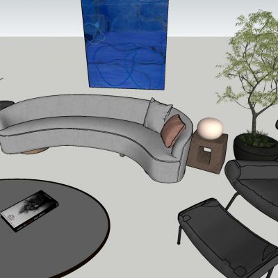 现代风格沙发茶几挂画休闲沙发植物挂画组合