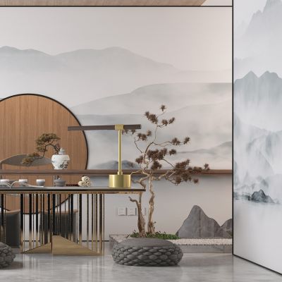 新中式茶室，茶室，茶台，