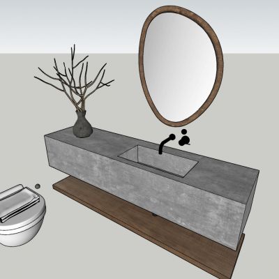 现代风格洗手盆马桶镜子植物组合