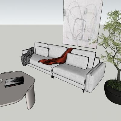 现代风格茶几挂画植物组合