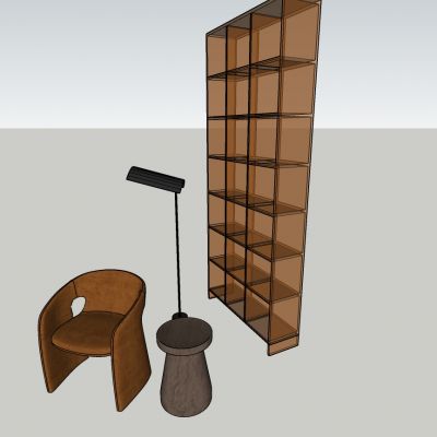 单人沙发落地灯边几柜子组合