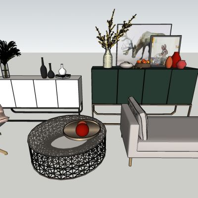 现代风格沙发边柜组合SU模型
