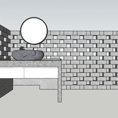 现代风格洗手台圆镜组合