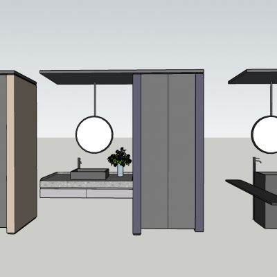 现代风格洗手台圆镜衣柜组合
