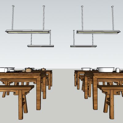 现代复古怀旧风格餐桌日光灯组合