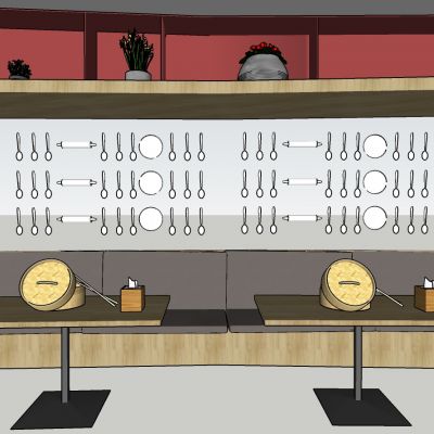 现代风格卡座桌子植物组合