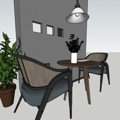 现代风格休闲椅组合吊灯植物