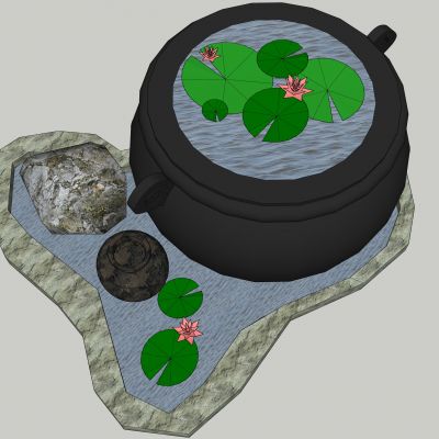 中式水缸植物小景