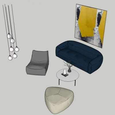 现代时尚沙发组合 吊灯 挂画