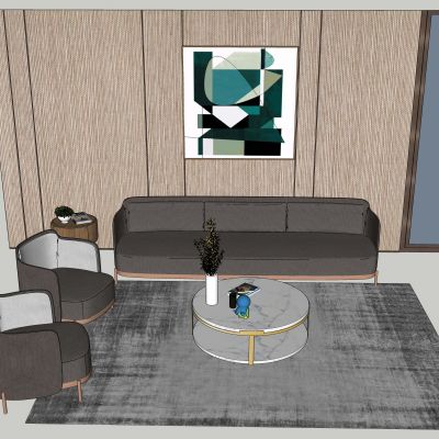 现代时尚沙发落地灯挂画组合