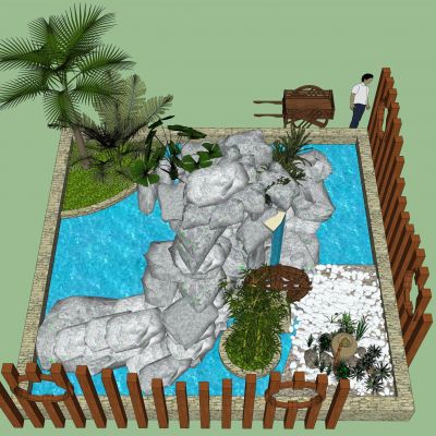 现代植物 假山水景