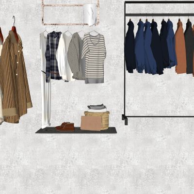 现代服装店陈设衣服衣架SU模型