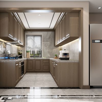 新中式厨房，新中式餐厅，餐厅，厨房，