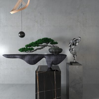 新中式雕塑 盆栽 吊灯