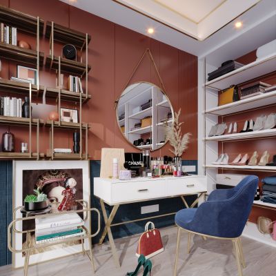 北欧现代简约轻奢风格衣帽间梳妆