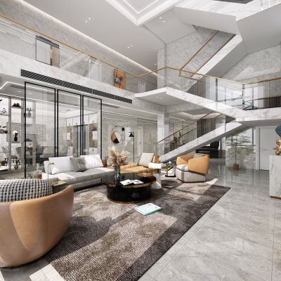 现代客餐厅，别墅客餐厅，挑空客餐厅，