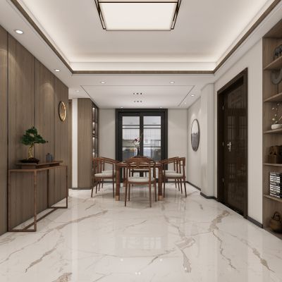 新中式客餐厅，新中式客厅，餐厅，茶室，新中式，