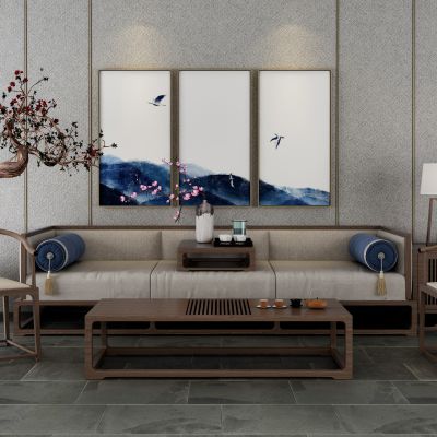 新中式实木沙发茶几组合