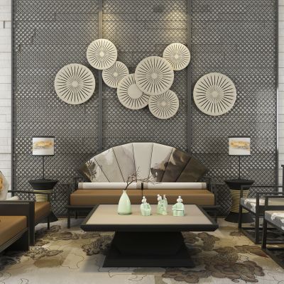 新中式灰色漆沙发茶几组合