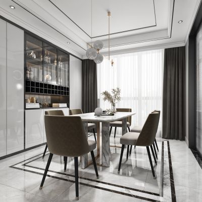 现代客厅餐厅，沙发，餐桌，电视柜，吊灯，装饰画